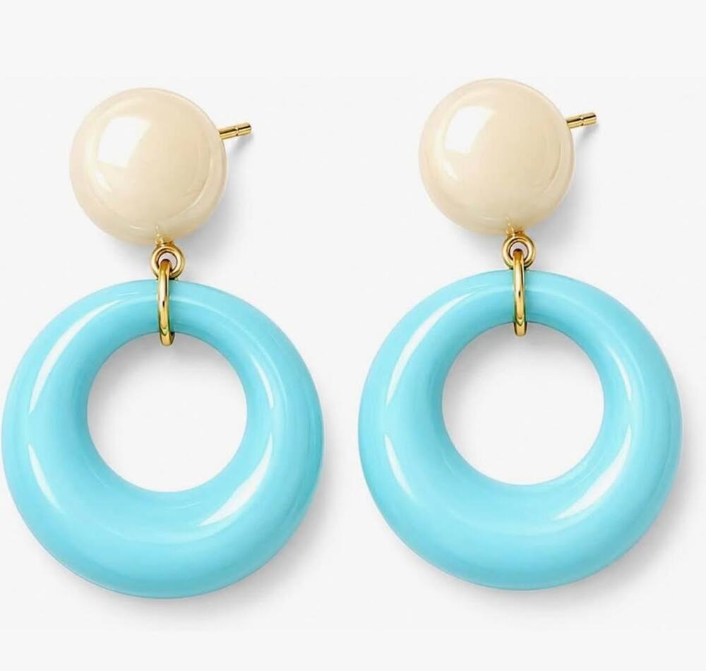 Blue and Cream Resin Hoop Earrings